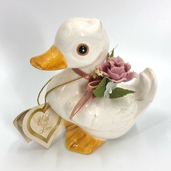 Vintage Lefton Duck Duckling Figurine Flower With Original Tag - Picture 7 of 7
